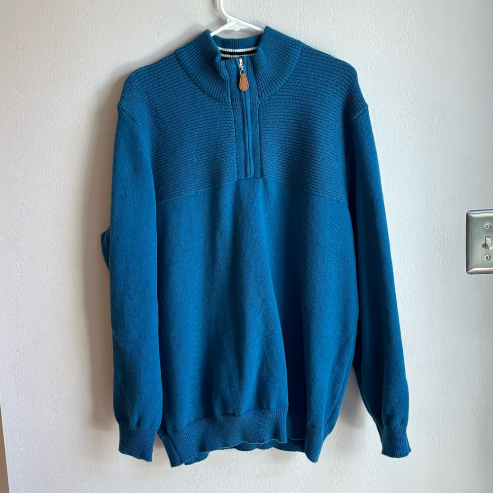 Paul Jones Size Large Men's Blue Quarter Zip Sweater